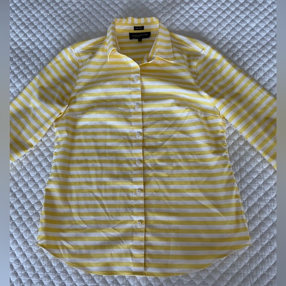 Jones New York Yellow and White Casual Button Down Shirt - Picture 7 of 12